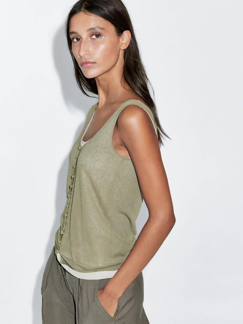 Layered knit top with buttons