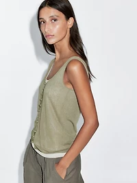 Layered knit top with buttons