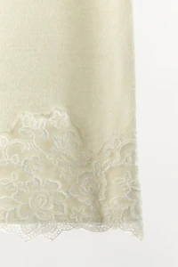 EMBROIDERED LACE KNIT MIDI SKIRT