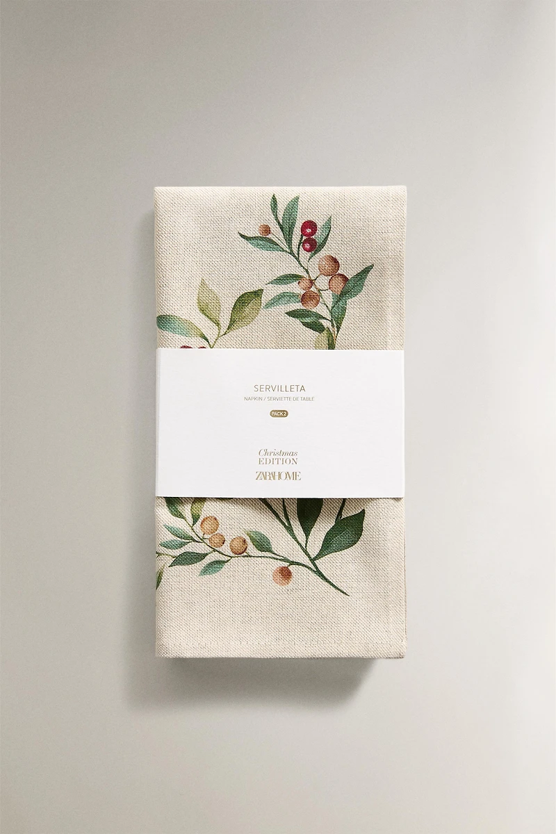 SET OF COTTON CHRISTMAS BRANCH NAPKINS (SET OF 2)