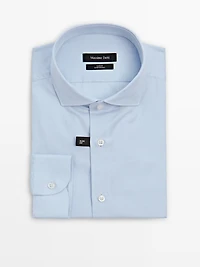 Slim fit micro-checked 100% cotton shirt
