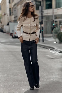 FAUX SUEDE BELTED BLAZER