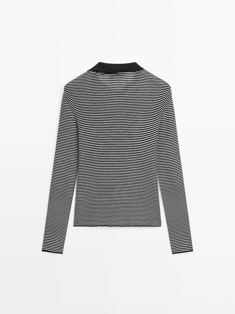 Striped long sleeve polo shirt