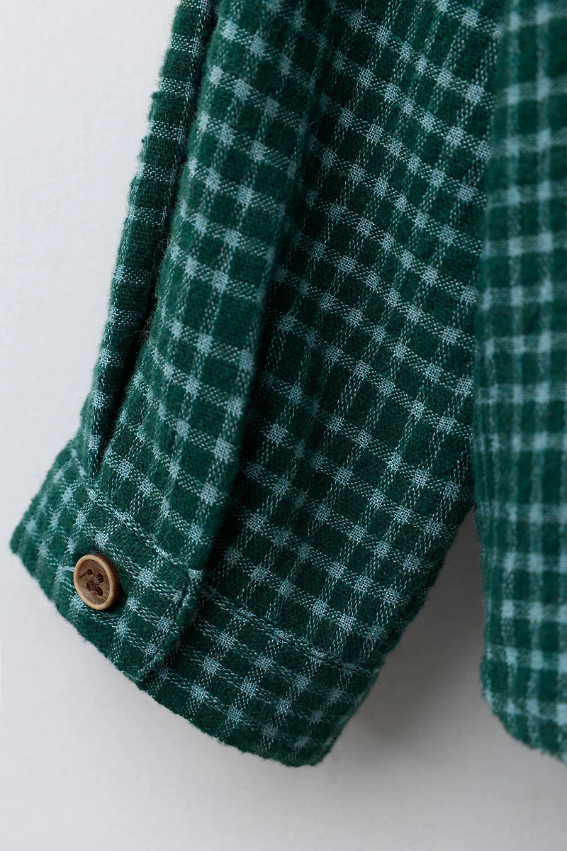 PLAID MANDARIN COLLAR SHIRT