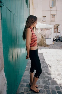STRIPED HALTER WRAP TOP