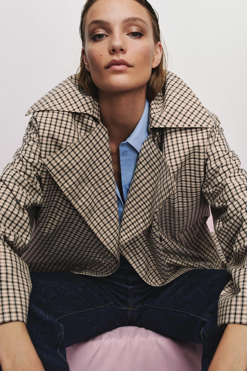 ZW COLLECTION OVERSIZED PLAID TRENCH COAT