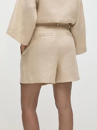 100% linen long Bermuda shorts with darts