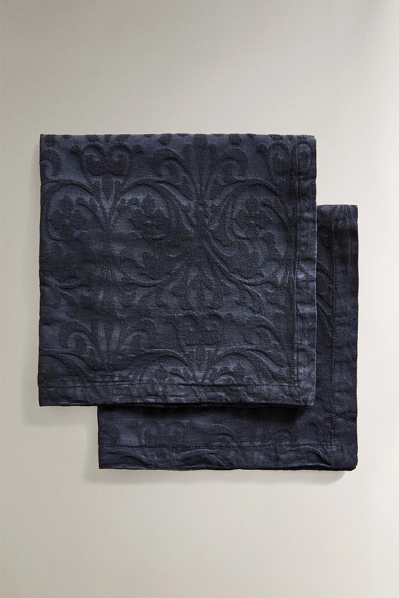 LOT DE SERVIETTES JACQUARD FLEURI (LOT DE 2)