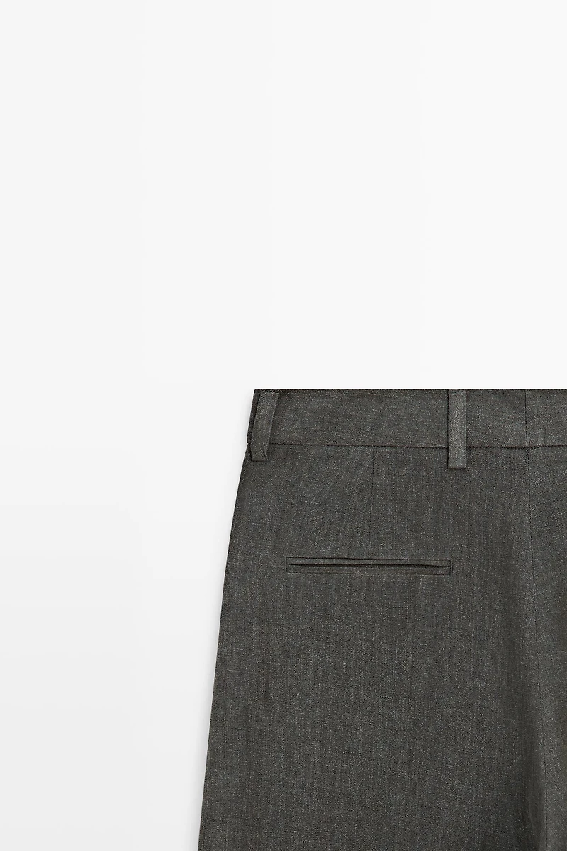 Melange trousers with linen side piece