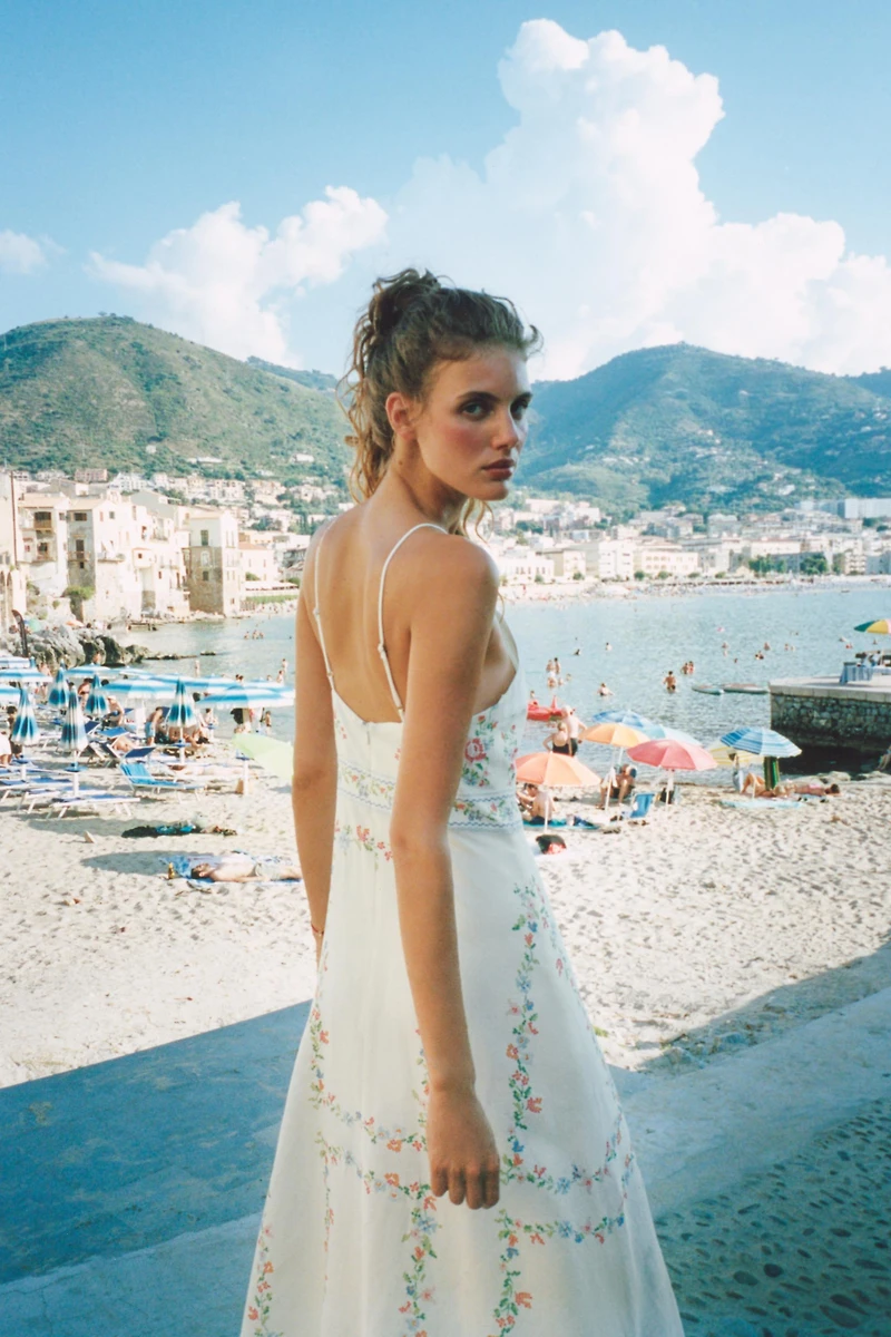 PRINTED LINEN MIDI DRESS