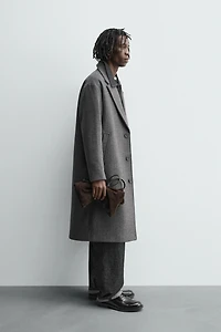 HERRINGBONE TEXTURED WOOL BLEND COAT