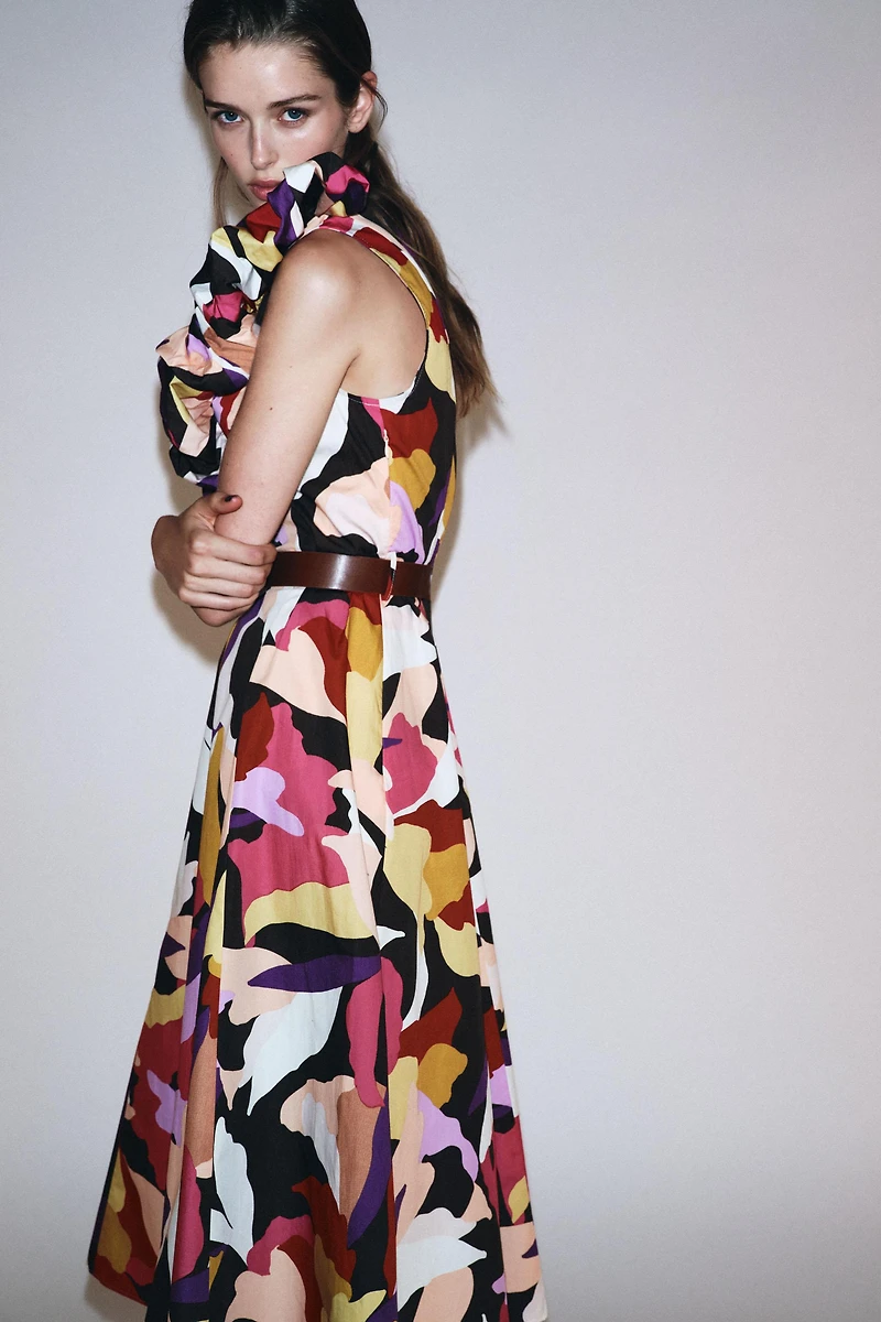 ROBE MIDI EN POPELINE IMPRIMÉE