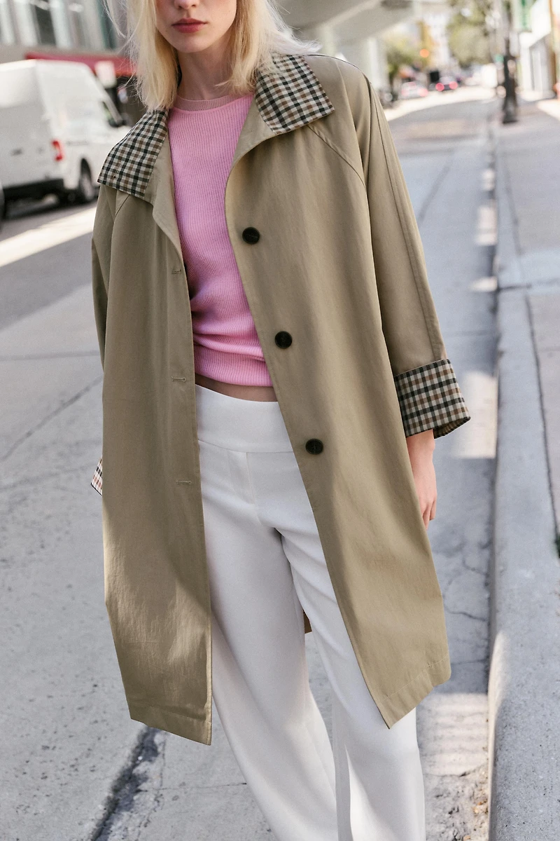 TRENCH OVERSIZE POIGNETS À CARREAUX