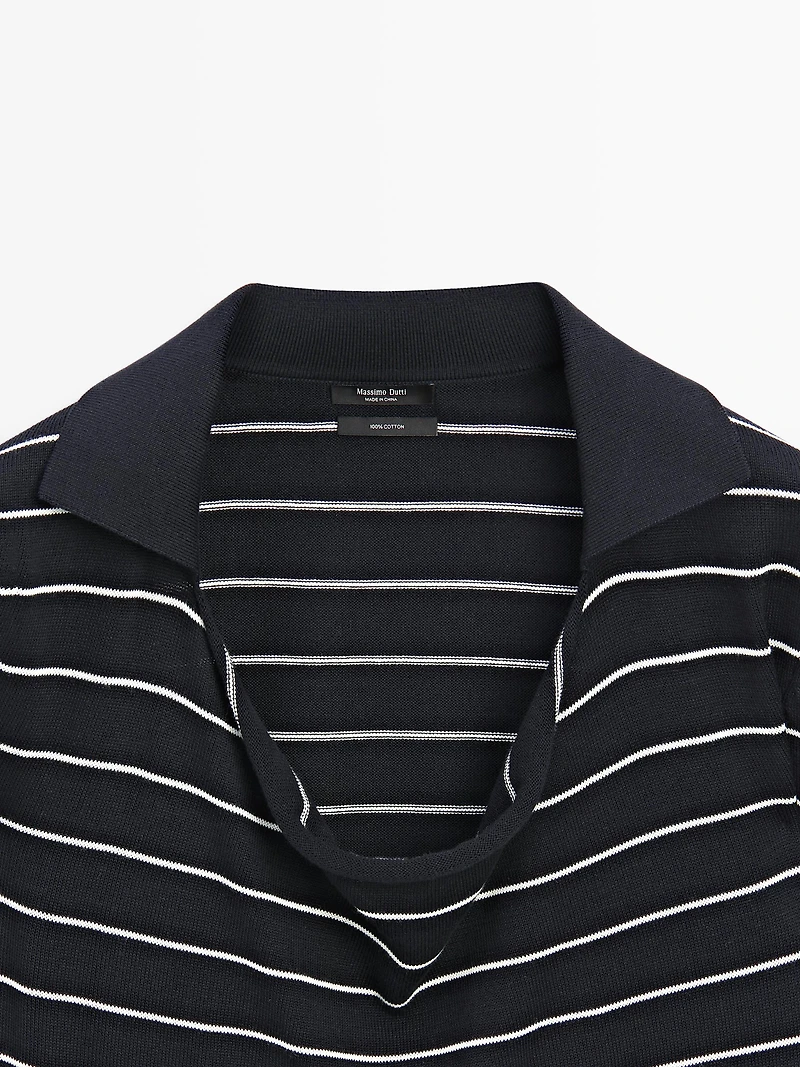 Cotton striped knit polo sweater