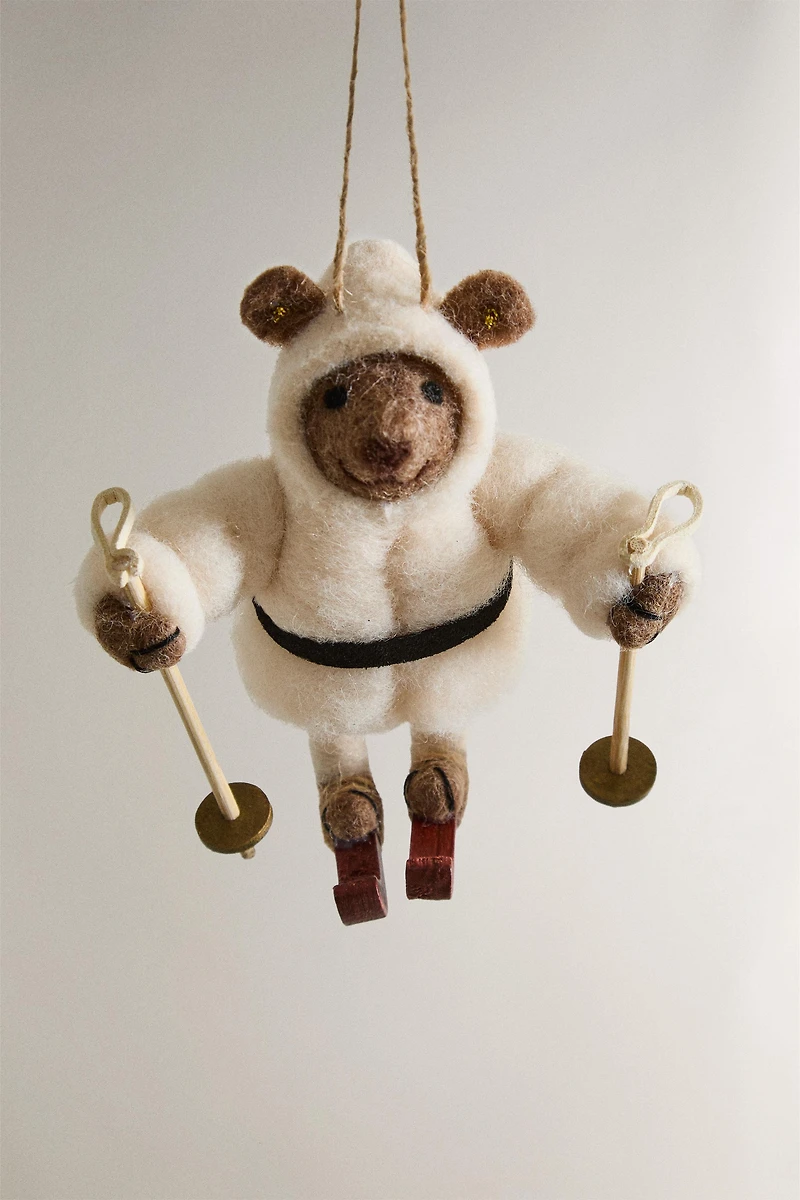 WOOL SKIING BEAR CHRISTMAS TREE ORNAMENT