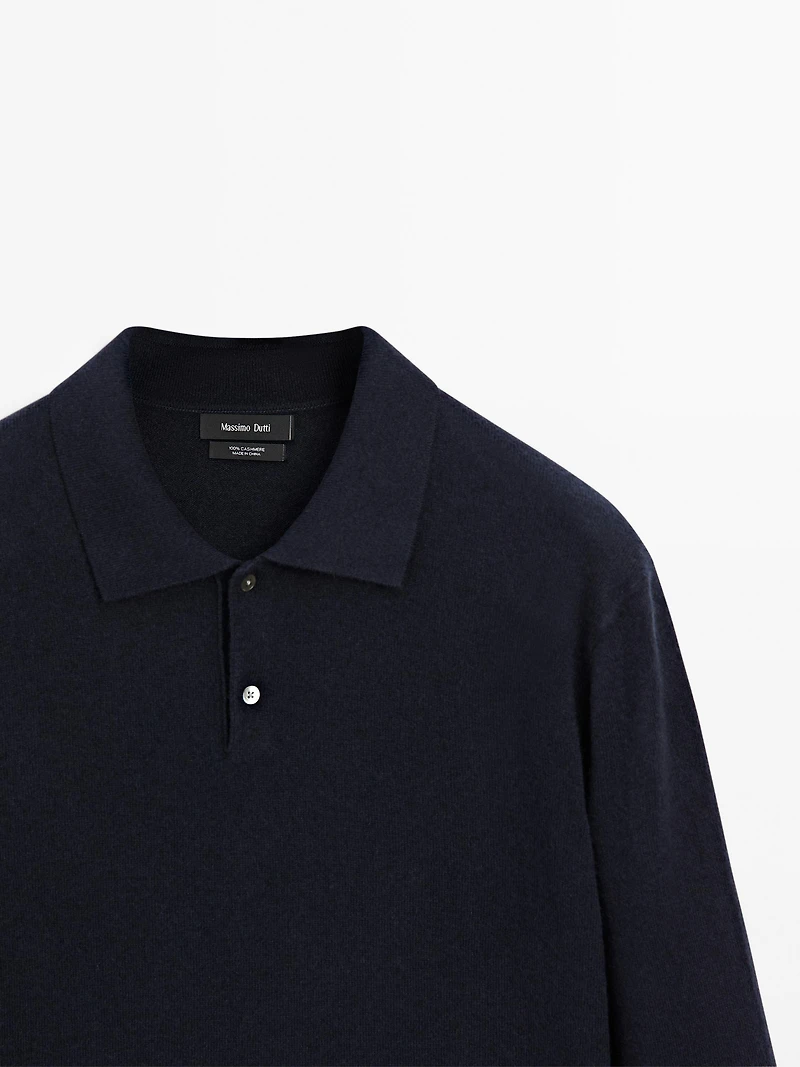 100% cashmere ribbed knit polo shirt