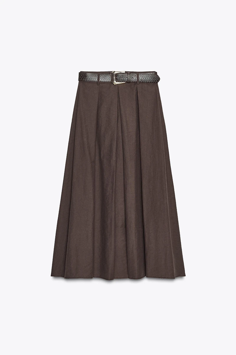 JUPE TRAPÈZE MI-LONGUE CEINTURE
