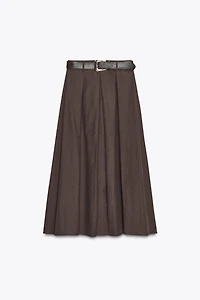 JUPE TRAPÈZE MI-LONGUE CEINTURE