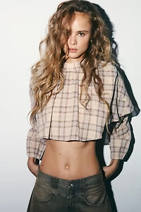 PLAID CAPE CROP TOP