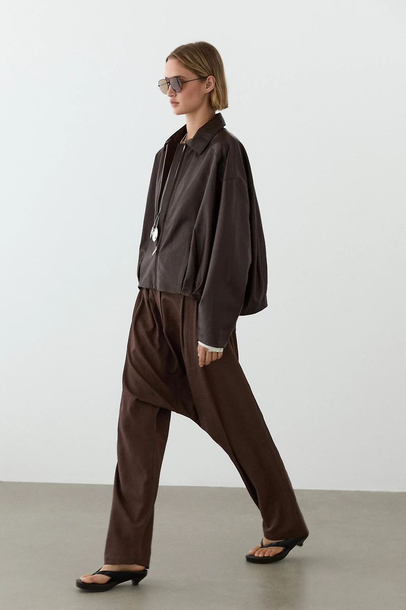 Veste en cuir nappa à plis