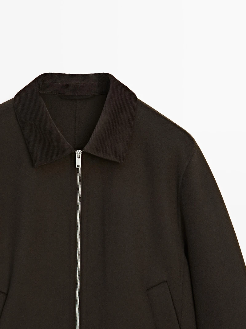 Wool jacket with double corduroy collar