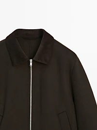 Wool jacket with double corduroy collar