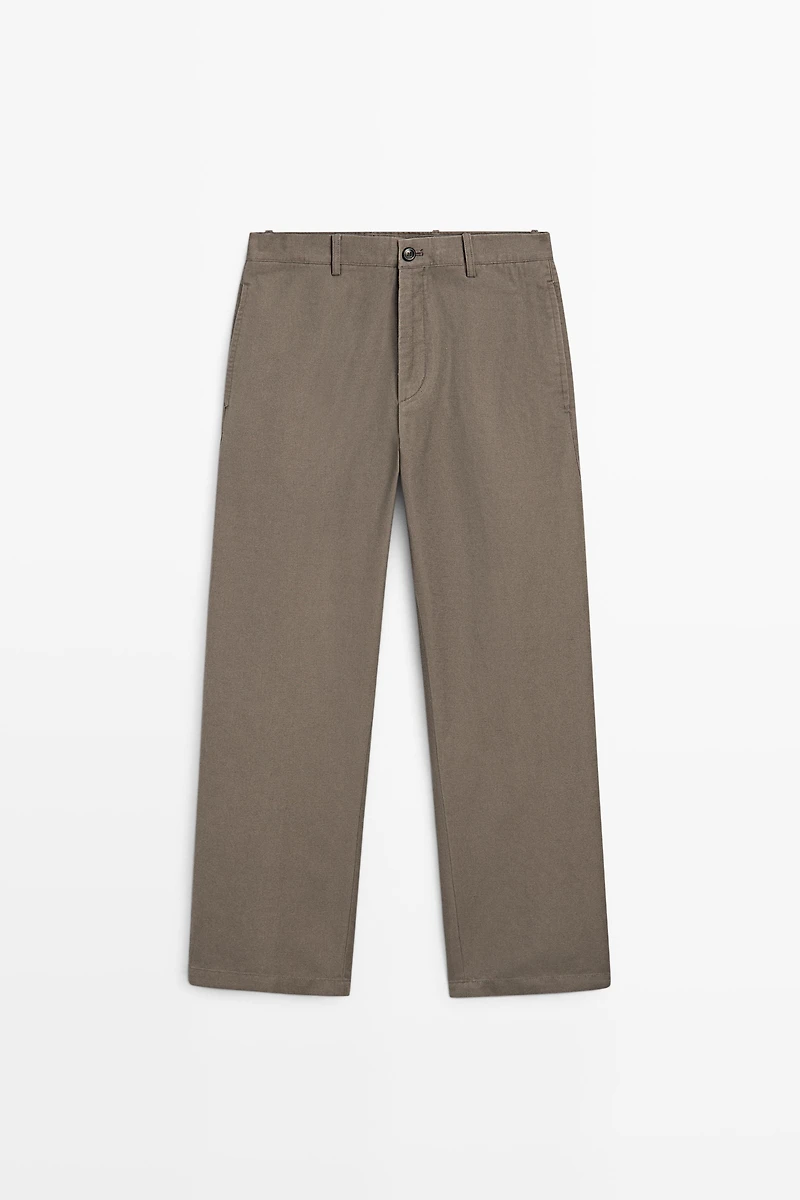 Cotton and linen tapered fit trousers