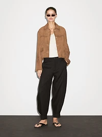 Suede leather jacket with lined buttons
