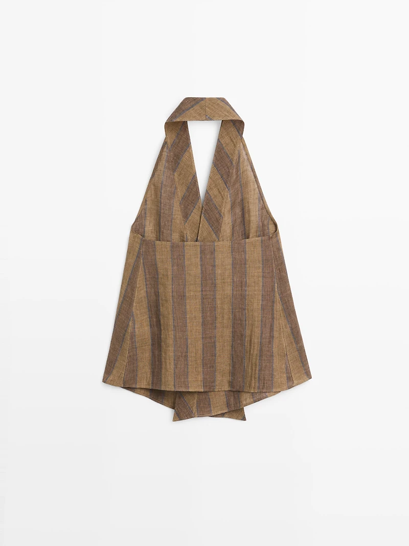 Printed waistcoat with crossover neckline