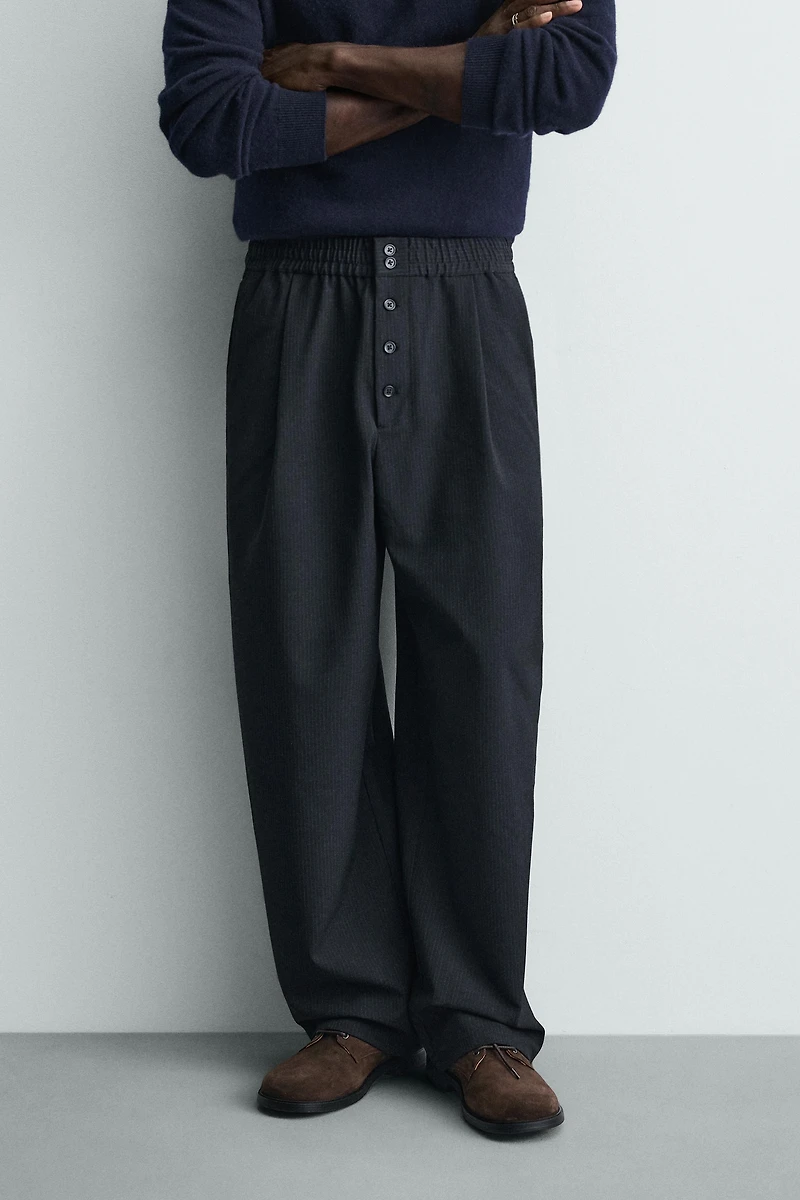 RELAXED FIT PINSTRIPE PANTS