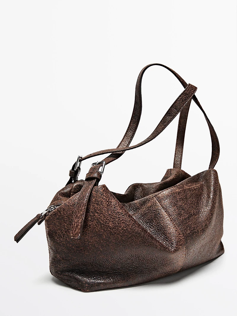 Large nappa leather satchel bag