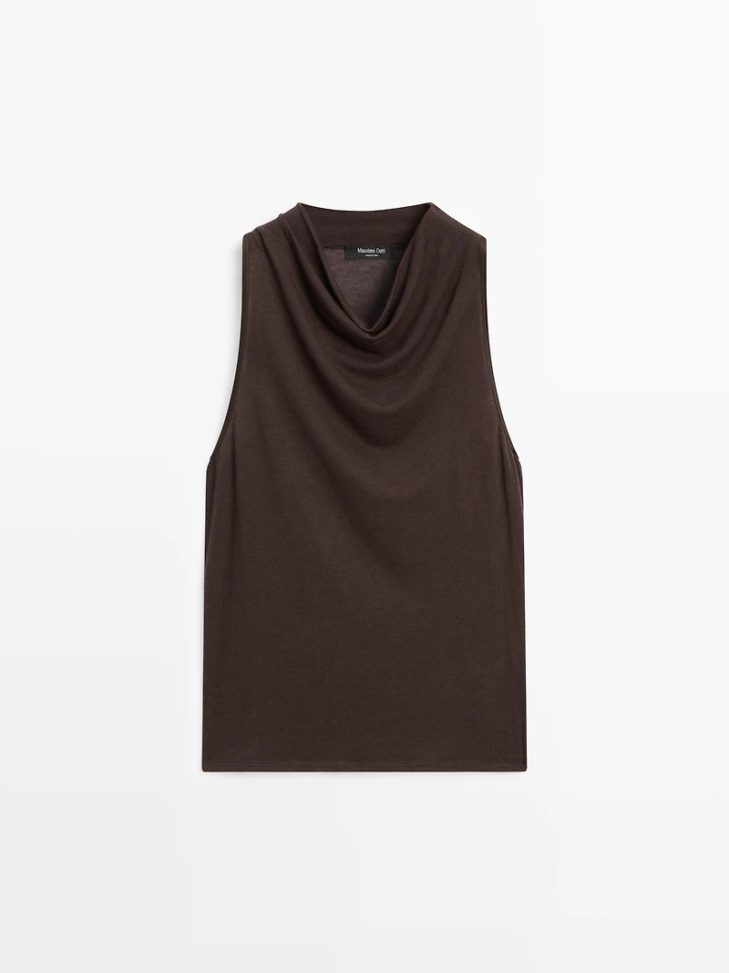 Top sans manches à col drapé