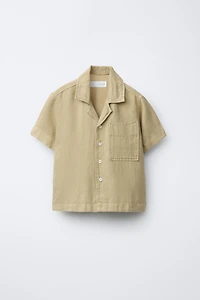 FLUID SPREAD COLLAR SHIRT WITH LINEN