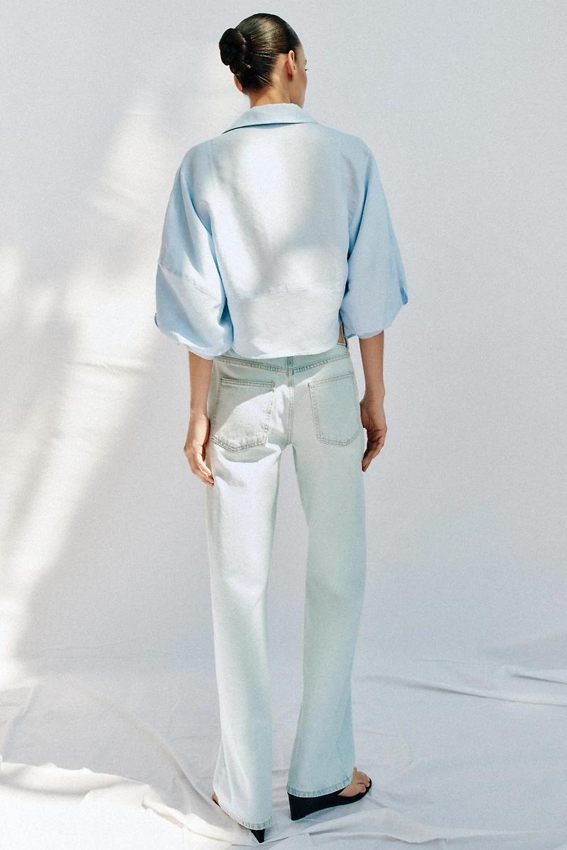 LINEN BLEND BALLOON SLEEVE SHIRT