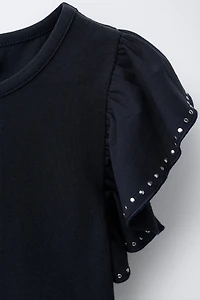 RUFFLED BODYSUIT WITH STUDS AND MODAL