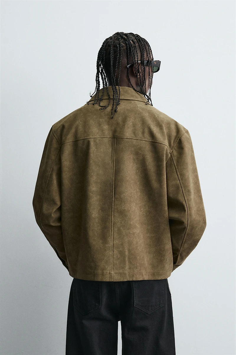 FAUX SUEDE BOXY FIT OVERSHIRT