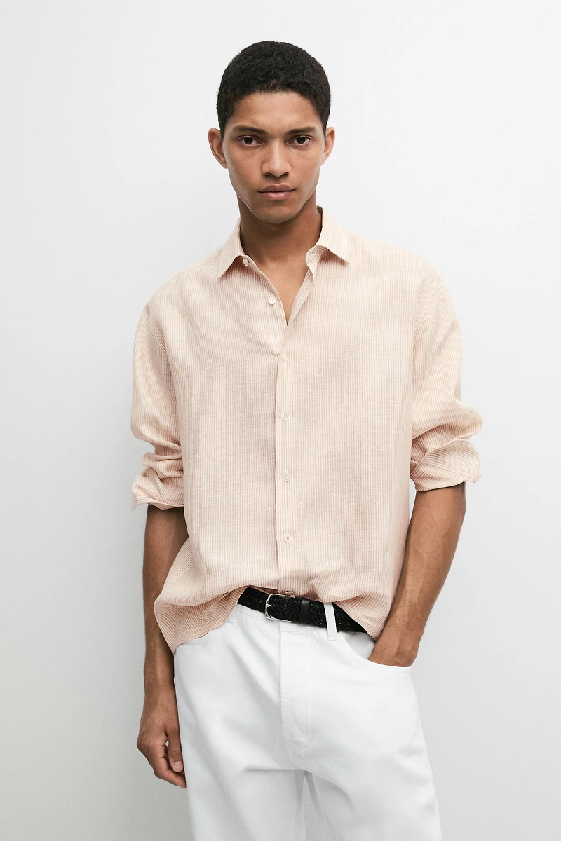Chemise à rayures regular fit 100 % lin