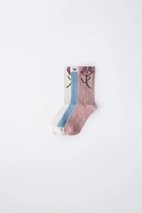 LOT DE TROIS PAIRES CHAUSSETTES FLEURS