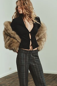 FAUX SUEDE SHIRT WITH TIES