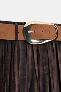 JUPE MI-LONGUE IMPRIMÉ ESTOMPÉ AVEC CEINTURE