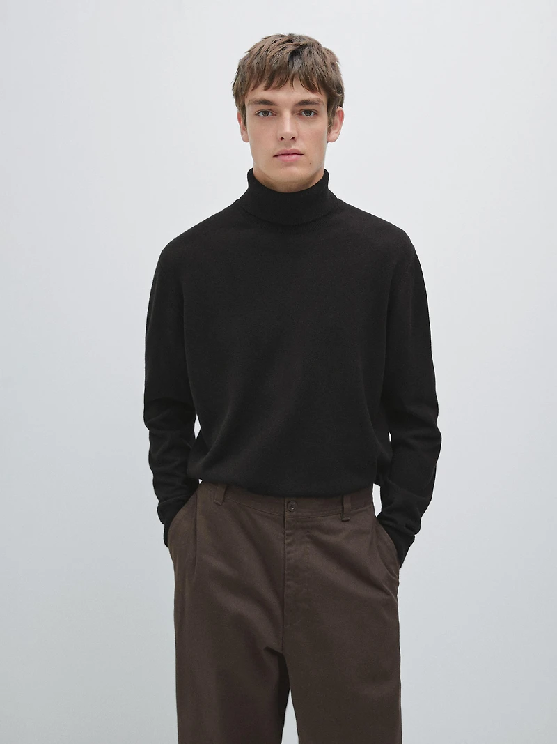 Wool blend knit sweater with high neck