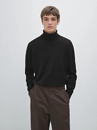 Wool blend knit sweater with high neck