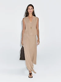 Asymmetric knit midi skirt