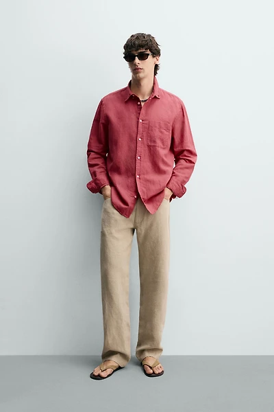 REGULAR FIT LINEN - COTTON SHIRT