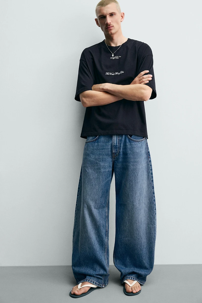 SHORT SLEEVE TEXT PRINT SWEATSHIRT
