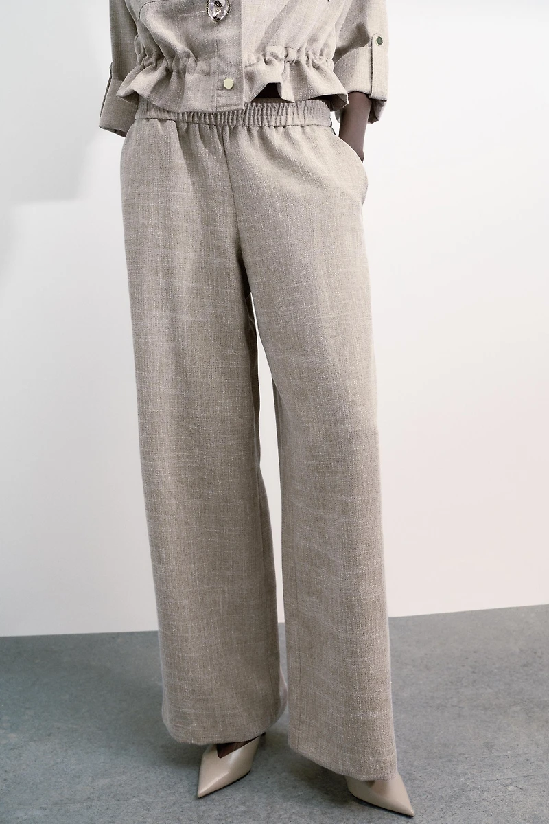 HEATHERED WIDE LEG PANTS