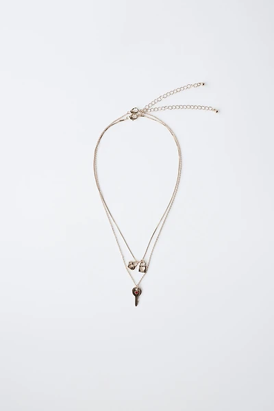 PACK OF TWO KEY AND PADLOCK NECKLACES