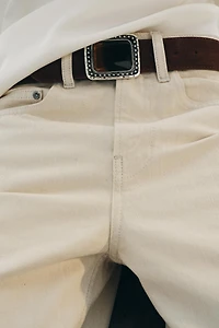 CEINTURE EN CUIR DAIM 100% BOUCLE PIERRE