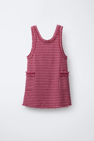 TEXTURED FRAYED OVERALL DRESS