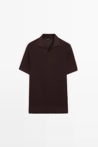 Cotton-blend V-neck knit polo shirt